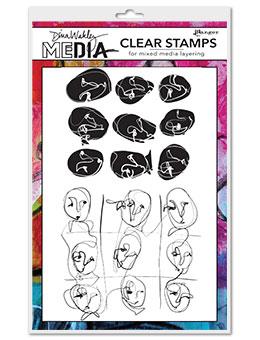 Dina Wakley Media Clear Stamps Funky Faces Background