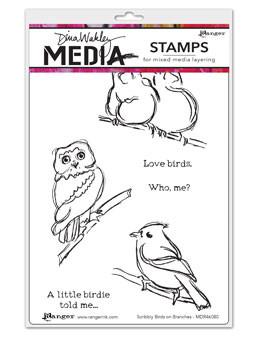 Dina Wakley Media Stamps Scribbly Birds on Branches