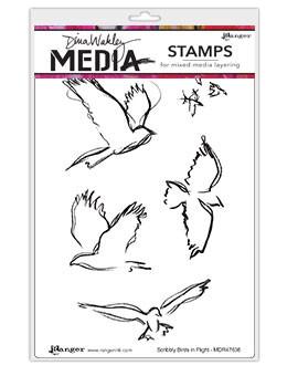 Dina Wakley Media Stamps Scribbly Birds In Flight