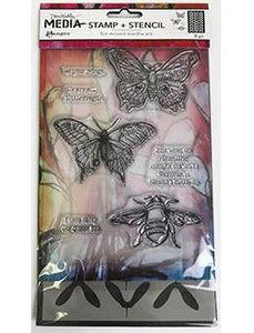 Dina Wakley Stamp & Stencil Set - Scribbly Insects & Spinners