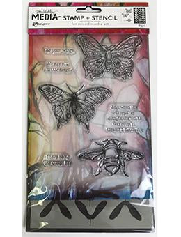Dina Wakley Stamp & Stencil Set - Scribbly Insects & Spinners
