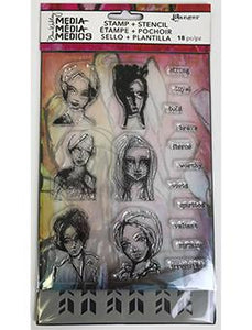 Dina Wakley Stamp & Stencil Set - Gal Quotes